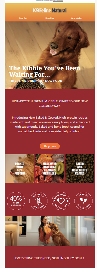 Baked and Coated launch landing page explaining the high-protein product proposition