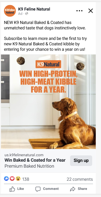 Baked and Coated early-access giveaway advertisement inviting dog owners to sign up